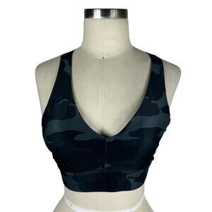 PRANA Layna Bra Black Camo Luxara Criss Cross Back Sports Bra Small Padded Gray